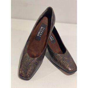 Stuart Weitzman Brown Snakeskin Leather Block Heel Pumps Size 6B Made Spain